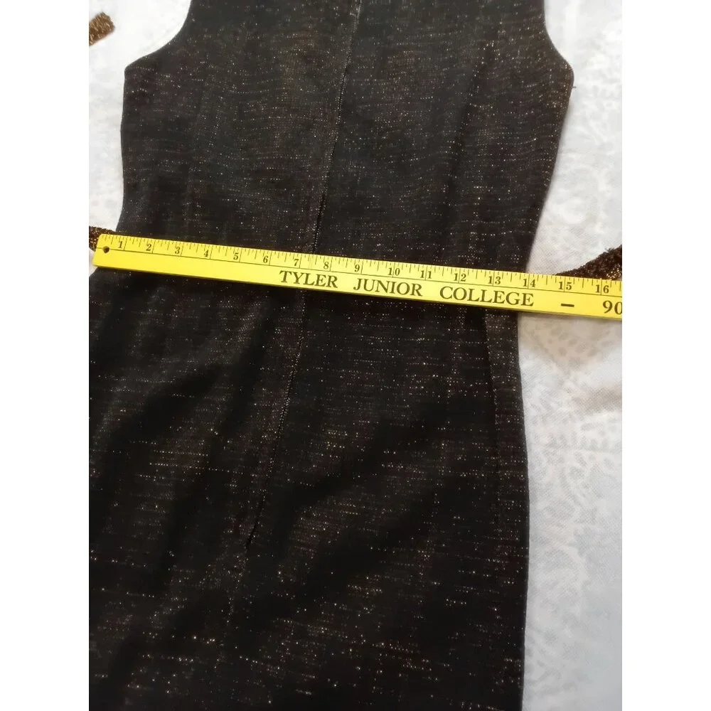 Vintage Camelot Patty Ann Dress Black & Gold Sheath Belted Medium - Picture 8 of 9